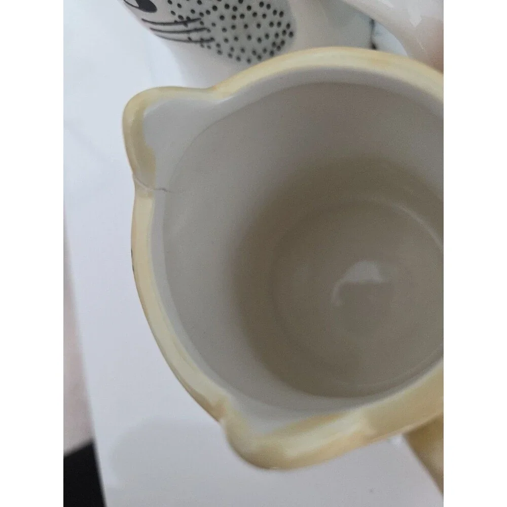 Cat Face Ceramic Mugs Set of 4 10oz Stoneware Coffee‎ Cups 1 Cracked